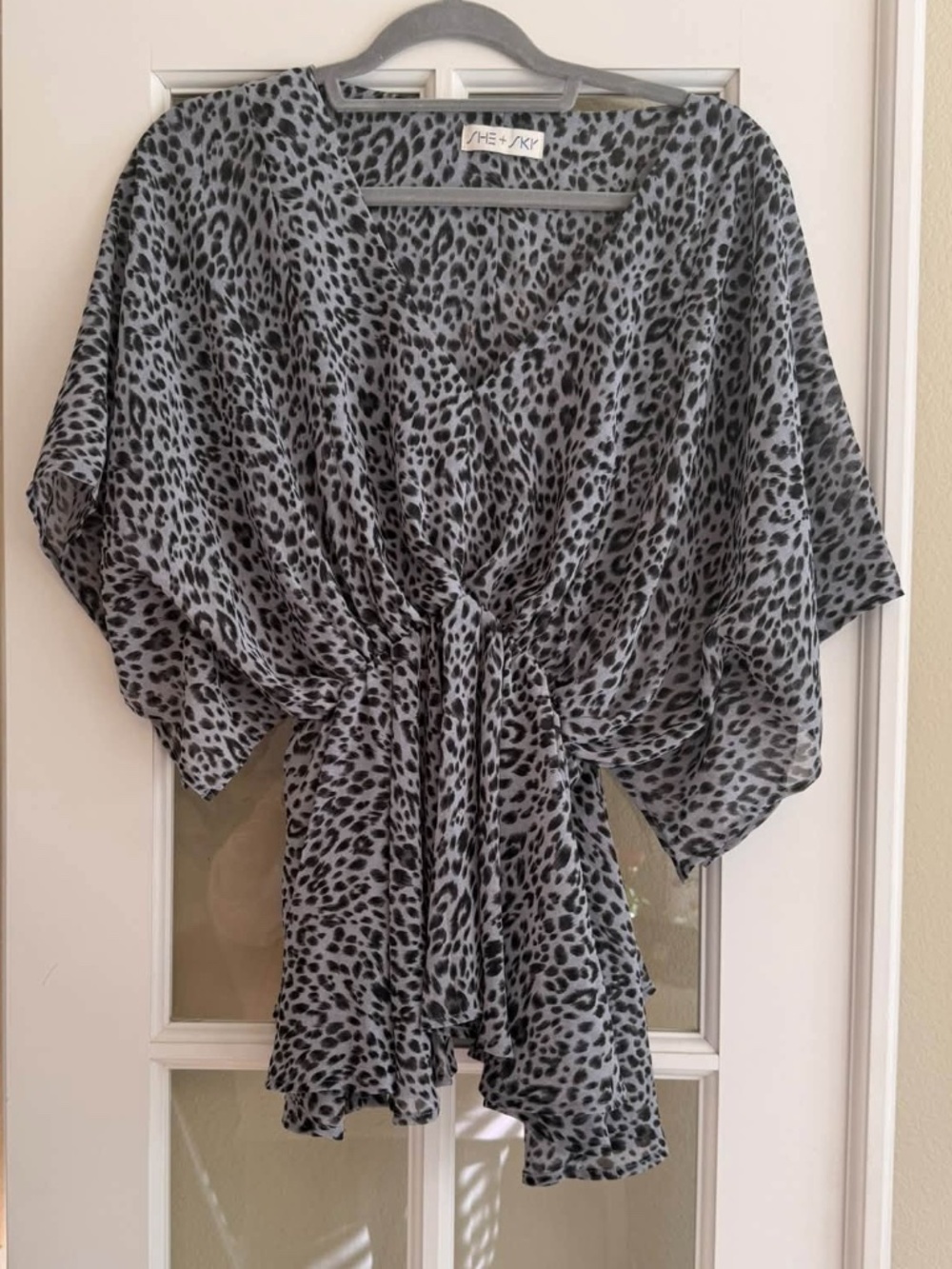 She + Sky Leopard Print Babydoll Top